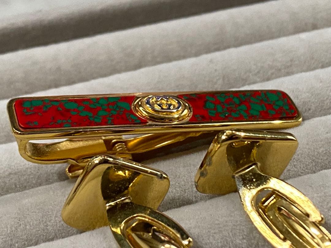 箱付き★希少★グッチ★ネクタイピン ★カフス★ハイブランド★グリーン×レッド