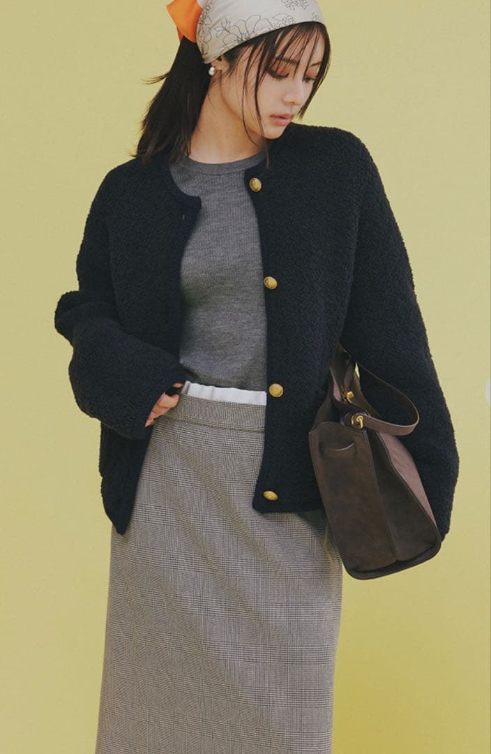 金釦ムートンライクボアニットカーディガン ミラオーウェン【未開封タグ付き】