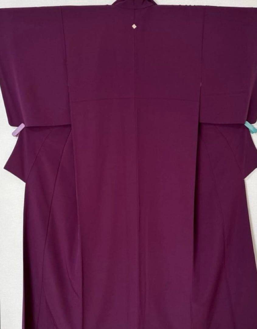 洗える着物　きもの英　袷　色無地　東レ　葡萄色　155㎝　26125 縮緬