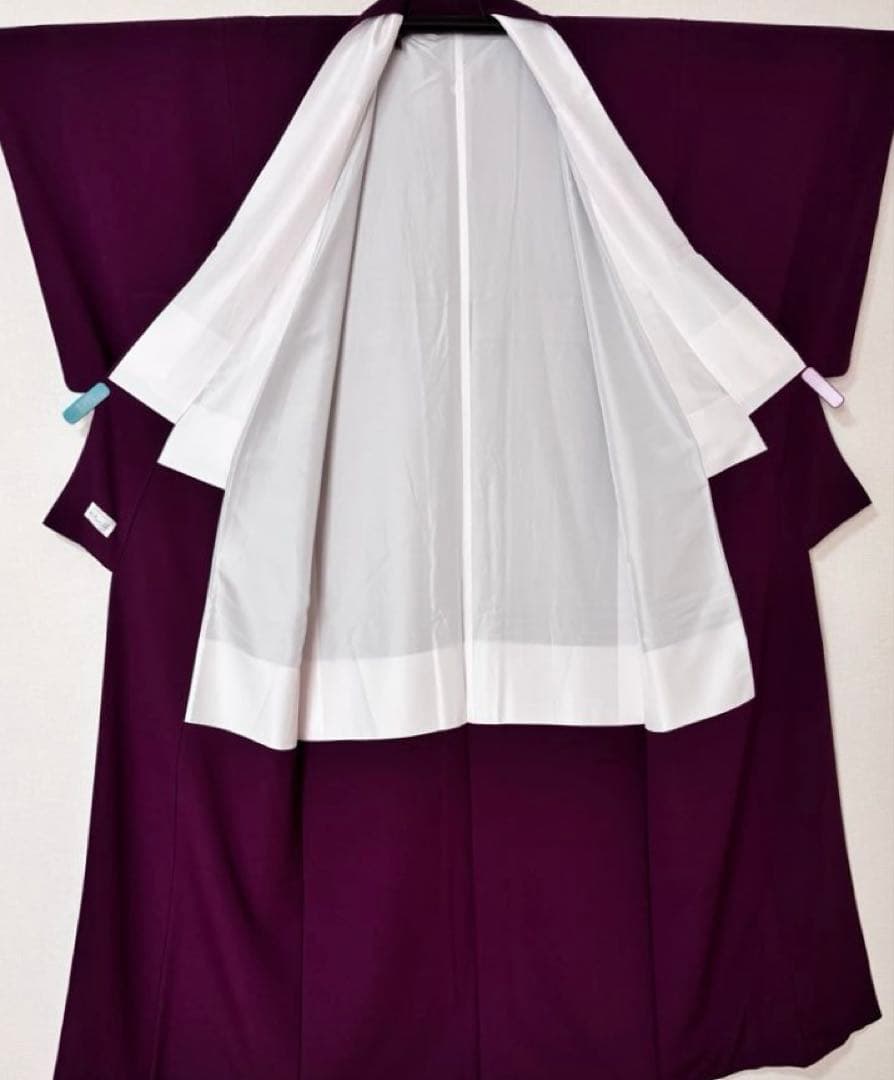 洗える着物　きもの英　袷　色無地　東レ　葡萄色　155㎝　26125 縮緬