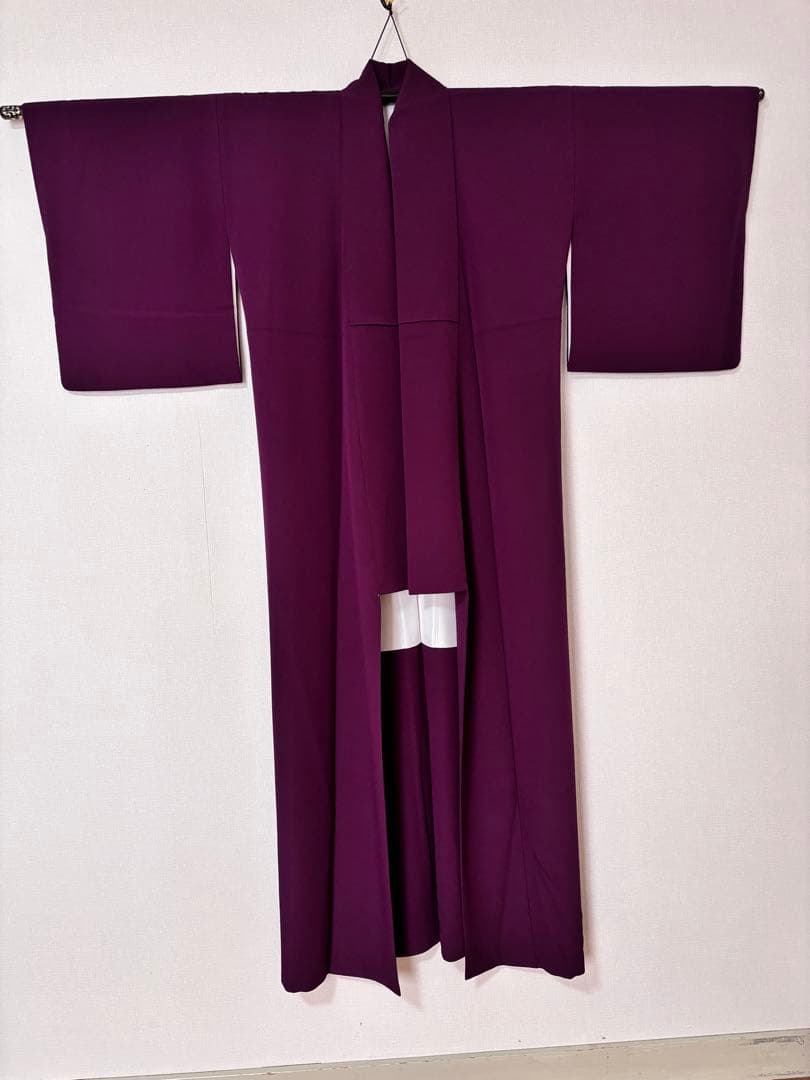 洗える着物　きもの英　袷　色無地　東レ　葡萄色　155㎝　26125 縮緬