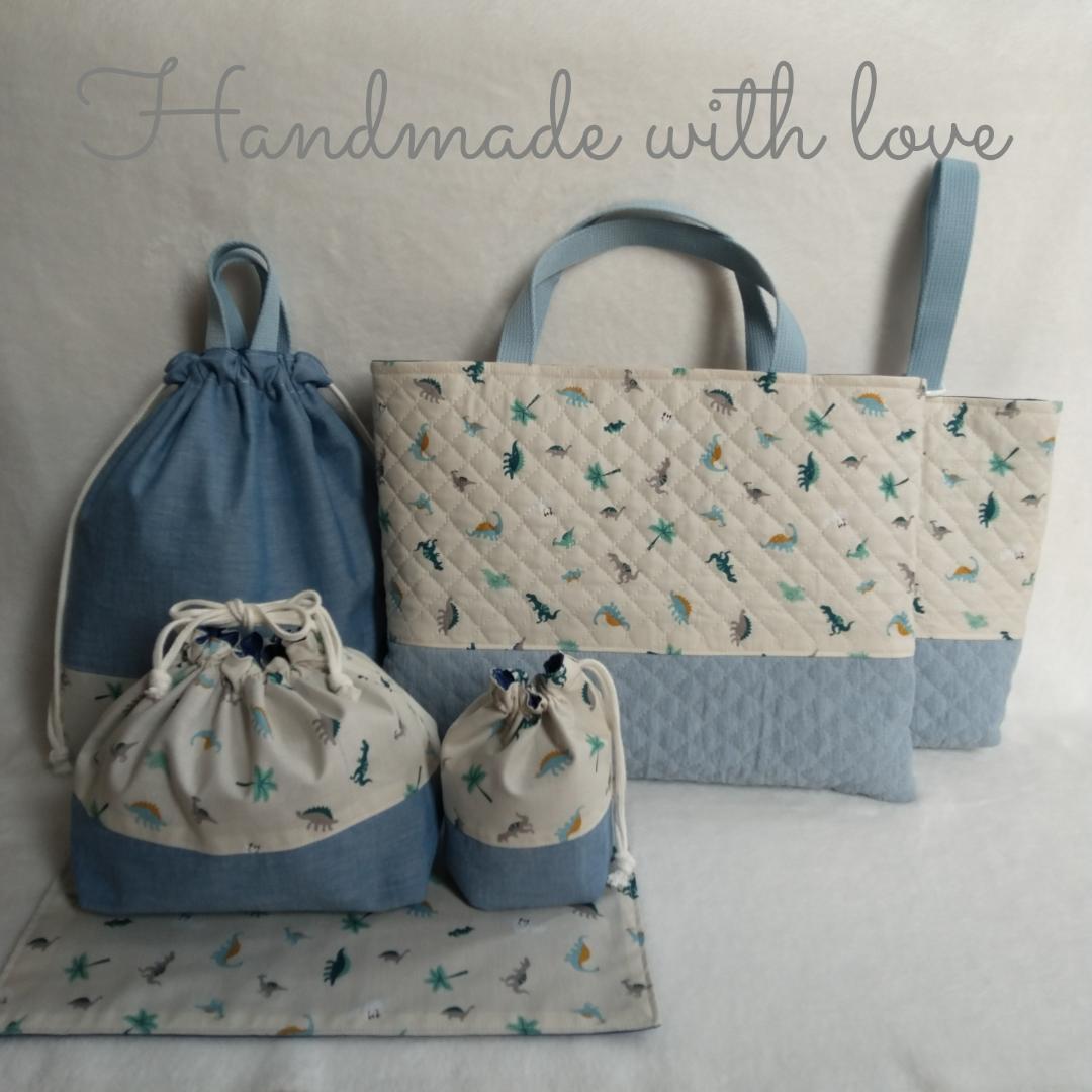 【もね様オーダー】アイボリー恐竜柄ｘ水色デニム　7点