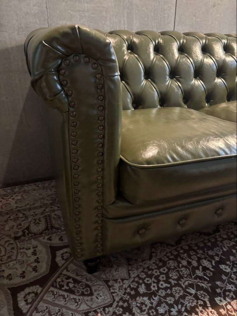 Vintage チェスターフィールドソファ　グリーン　2人がけ
