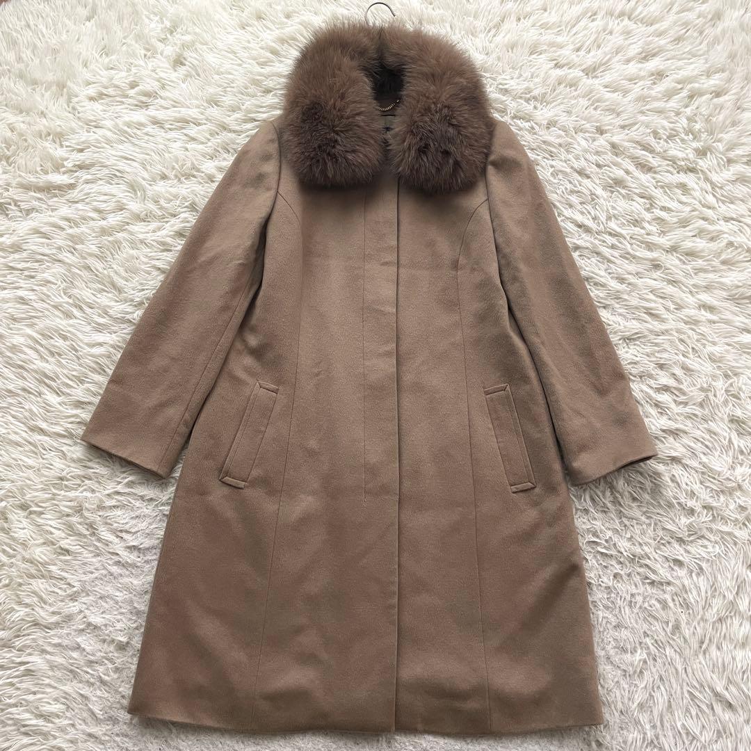 23区　カシミヤ100% ロング　ファー　Aライン　コート　大きいサイズ