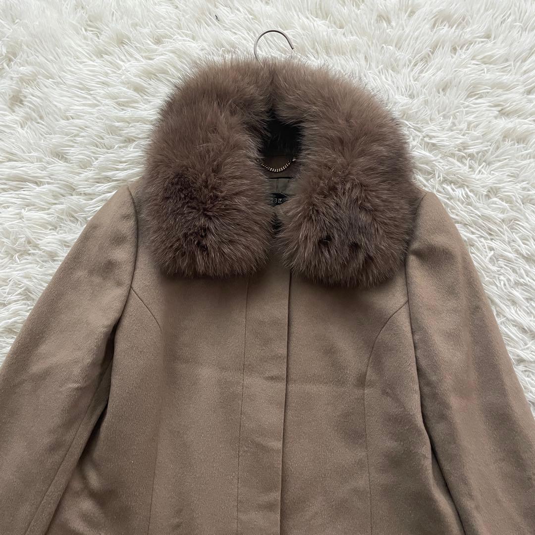 23区　カシミヤ100% ロング　ファー　Aライン　コート　大きいサイズ