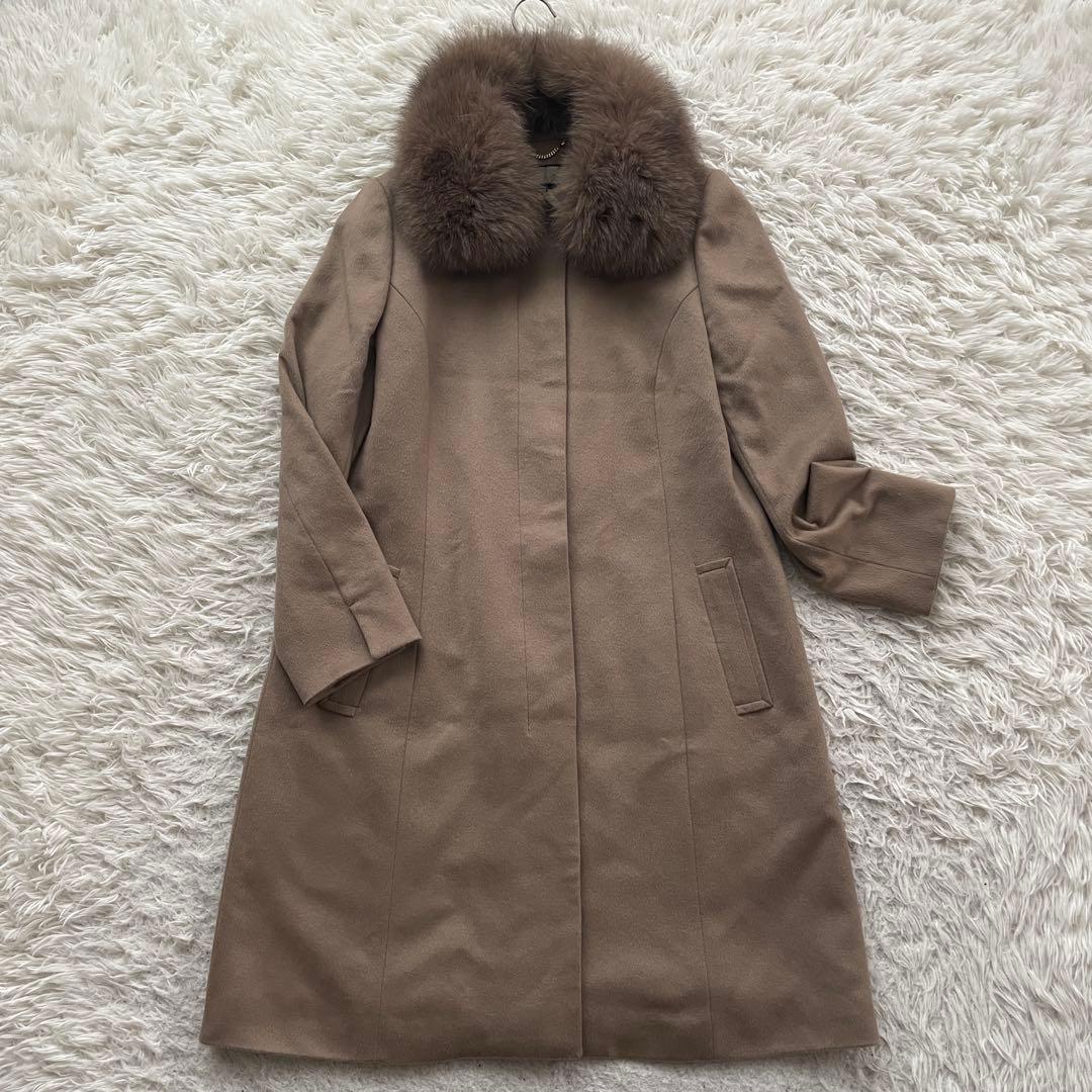 23区　カシミヤ100% ロング　ファー　Aライン　コート　大きいサイズ