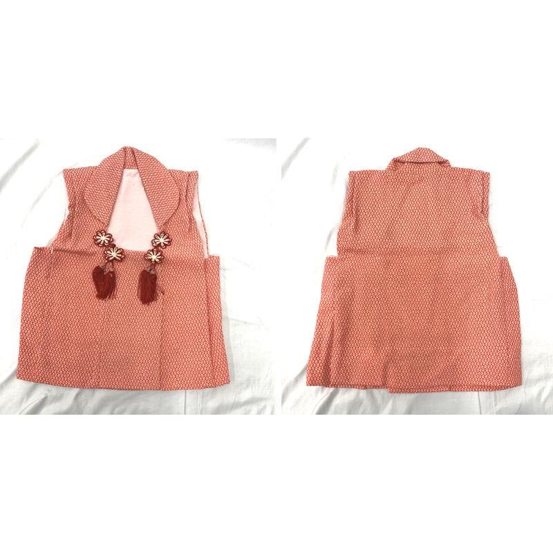 509ag37■七五三 三歳 部分絞着り 着物&お召被布&長襦袢 金駒刺繍■