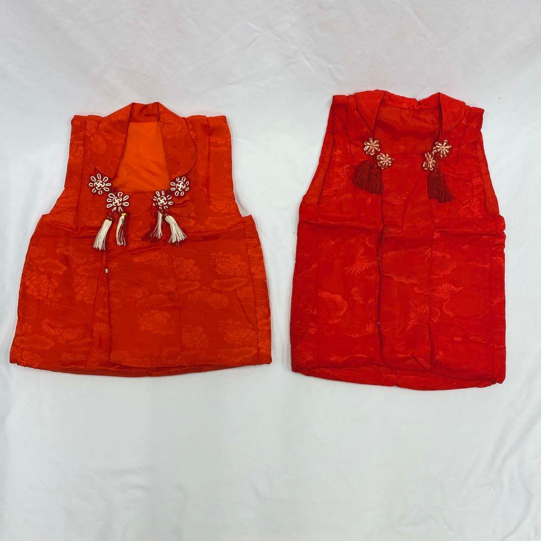 509ag37■七五三 三歳 部分絞着り 着物&お召被布&長襦袢 金駒刺繍■