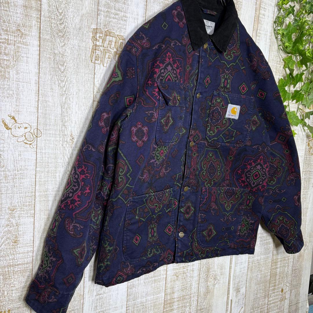 カーハート　ミシガンコート　ペイズリー 総柄　L チョアコート　ネイビー