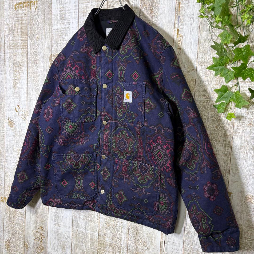 カーハート　ミシガンコート　ペイズリー 総柄　L チョアコート　ネイビー