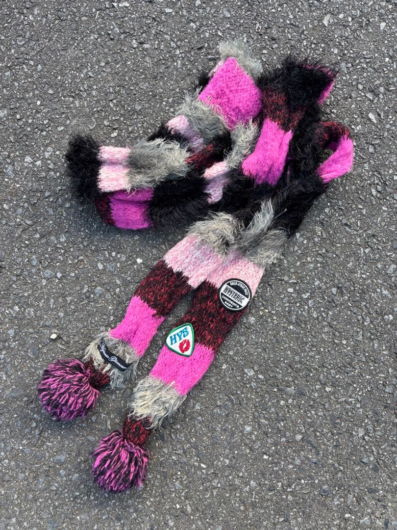 HYSTERIC GLAMOUR SHAGGY BORDER スリムニットマフラ