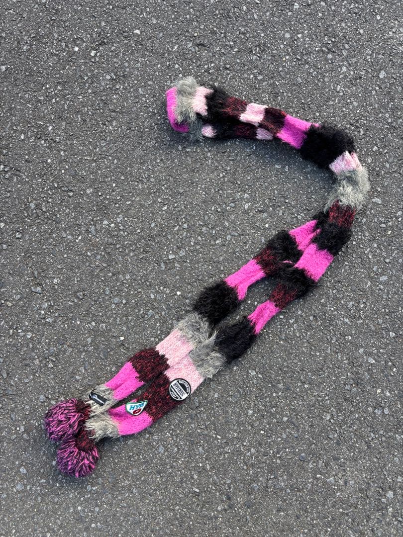 HYSTERIC GLAMOUR SHAGGY BORDER スリムニットマフラ