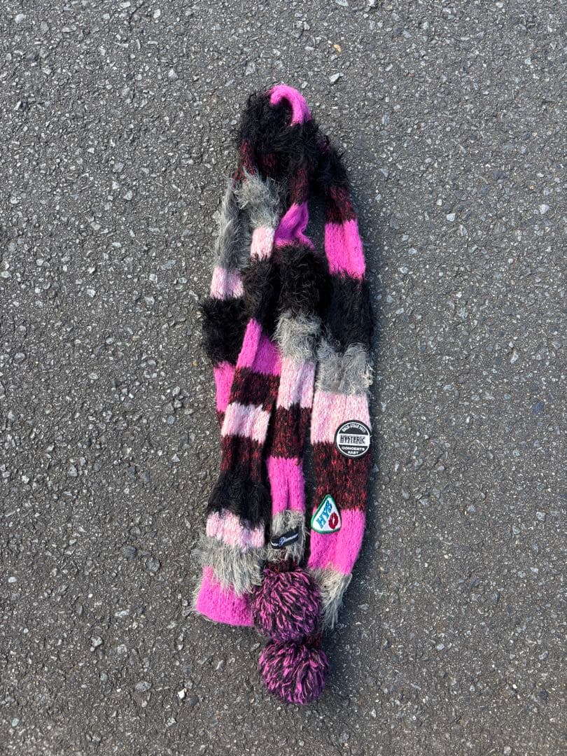 HYSTERIC GLAMOUR SHAGGY BORDER スリムニットマフラ