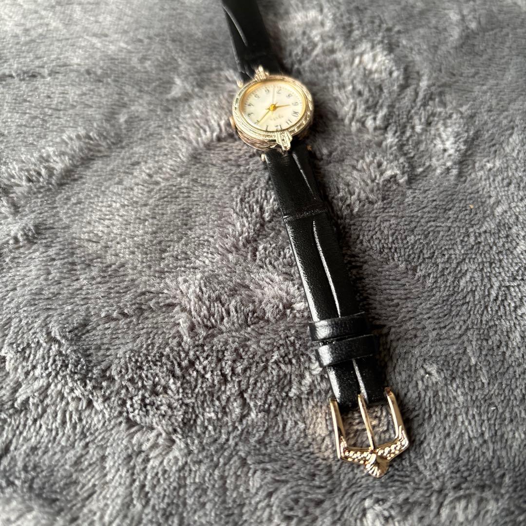 Agete 【希少】アガット レディース文字盤 ブラックレザー腕時計