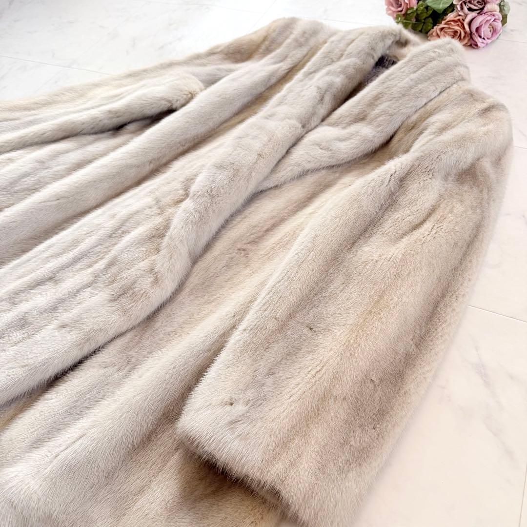 希少デザイン エンバ サファイア フレア ファーコート 毛皮 ショールカラー紋様