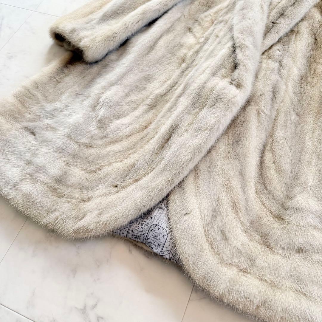 希少デザイン エンバ サファイア フレア ファーコート 毛皮 ショールカラー紋様