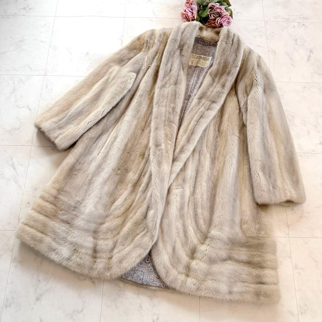 希少デザイン エンバ サファイア フレア ファーコート 毛皮 ショールカラー紋様