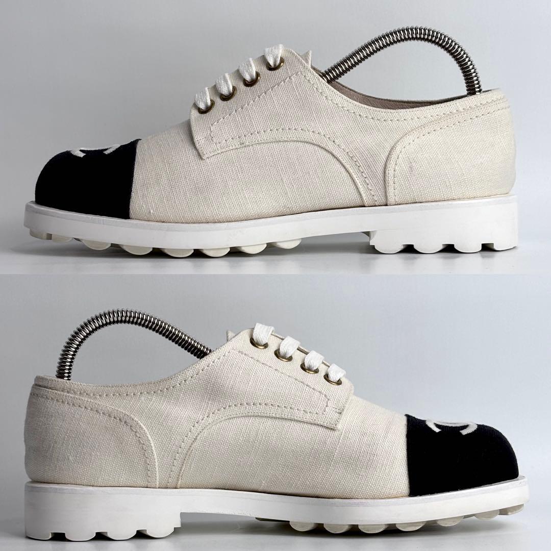 CHANEL シャネル ココマーク ロゴ刺繍 バイカラー スニーカー 23.5㎝