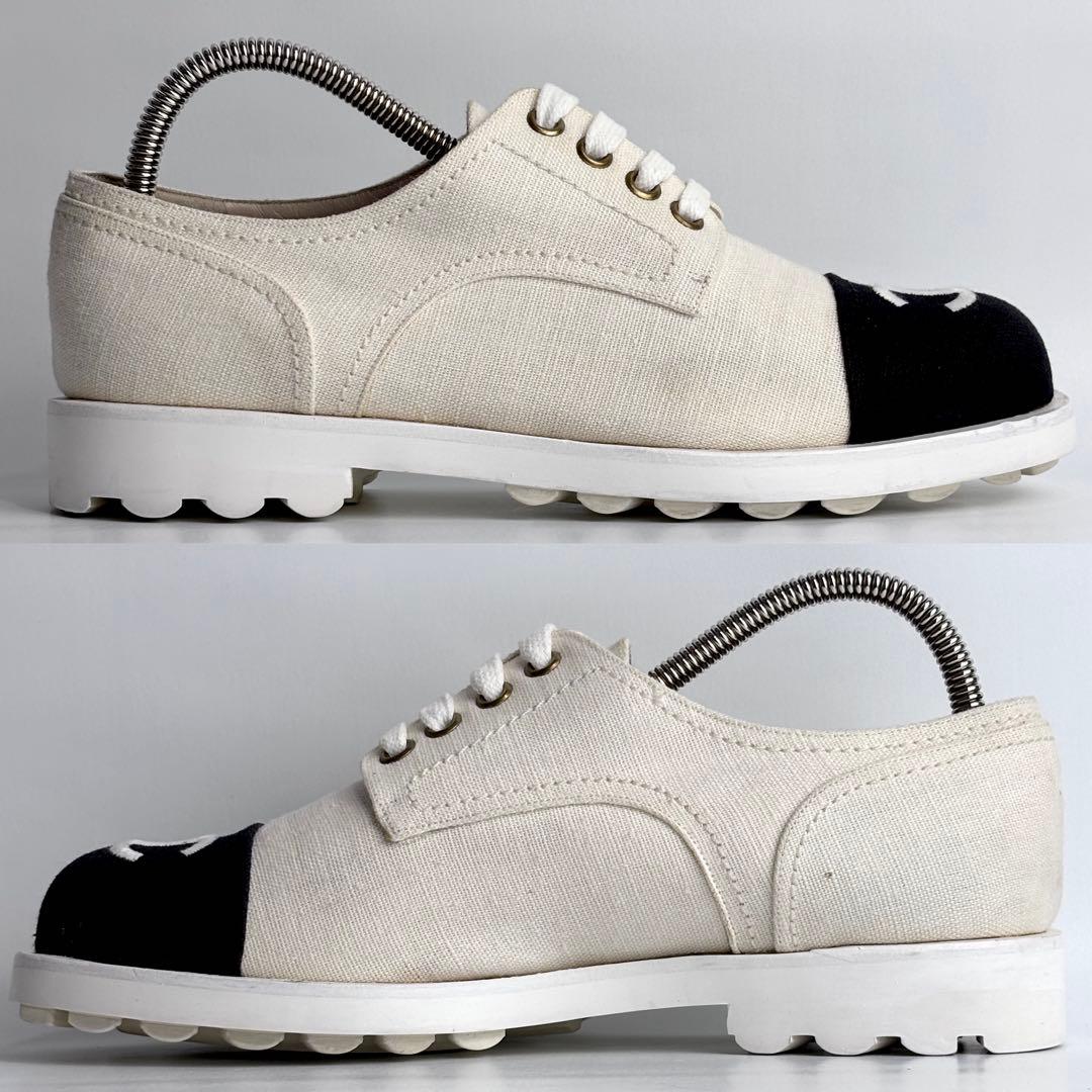 CHANEL シャネル ココマーク ロゴ刺繍 バイカラー スニーカー 23.5㎝