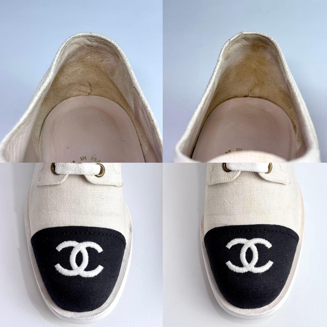 CHANEL シャネル ココマーク ロゴ刺繍 バイカラー スニーカー 23.5㎝
