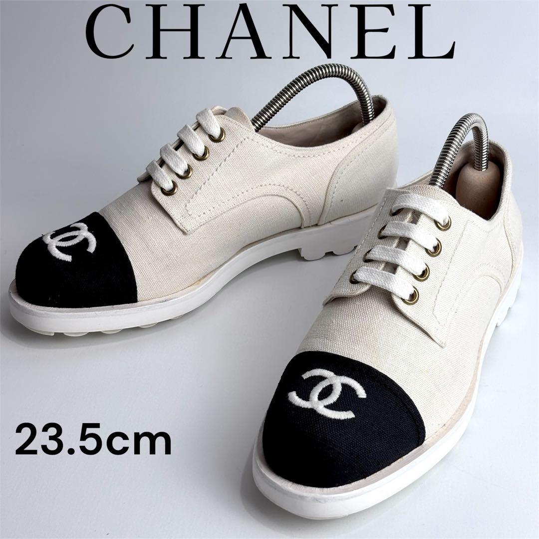 CHANEL シャネル ココマーク ロゴ刺繍 バイカラー スニーカー 23.5㎝