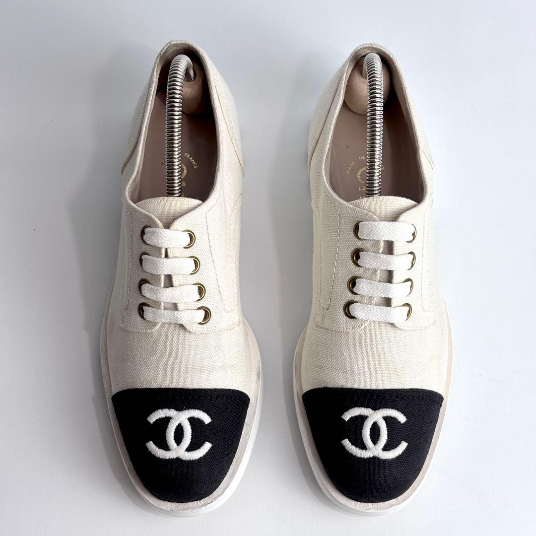 CHANEL シャネル ココマーク ロゴ刺繍 バイカラー スニーカー 23.5㎝