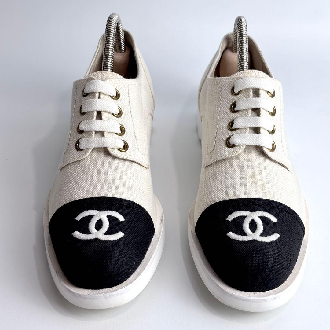 CHANEL シャネル ココマーク ロゴ刺繍 バイカラー スニーカー 23.5㎝