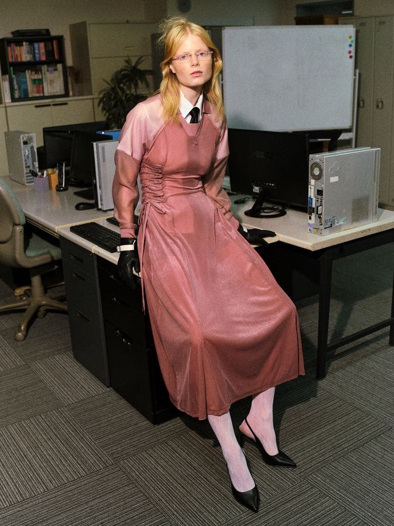 パメオポーズ　アンブロ レースアップ コンバイン ゲームシャツ ドレス　ピンク