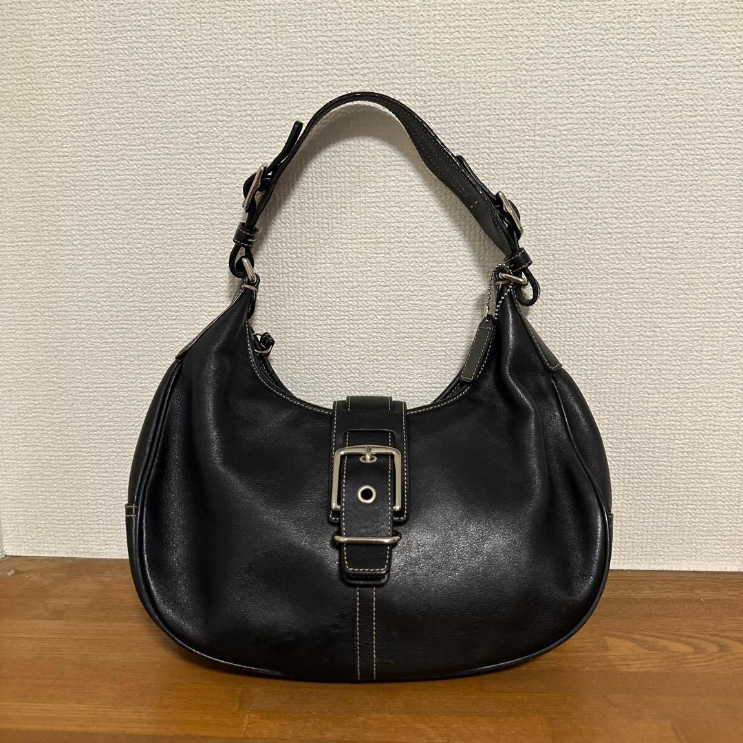 美品 コーチ ワンショルダーバッグ ソーホー ハーフムーン オールレザー 黒