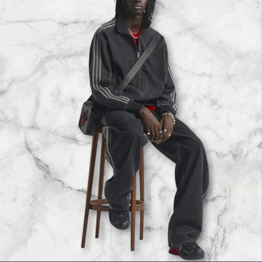 L アディダス ファイヤーバード トラックトップ ブラック デニムジャケット黒