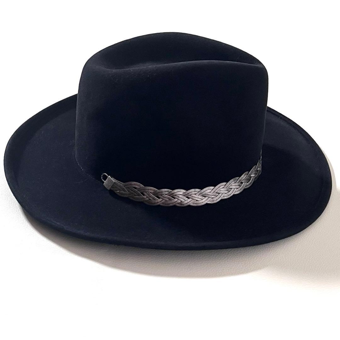 【美品】ボルサリーノ　中折れ ハット　ラビットフェルト　イタリア製　編み込み金具