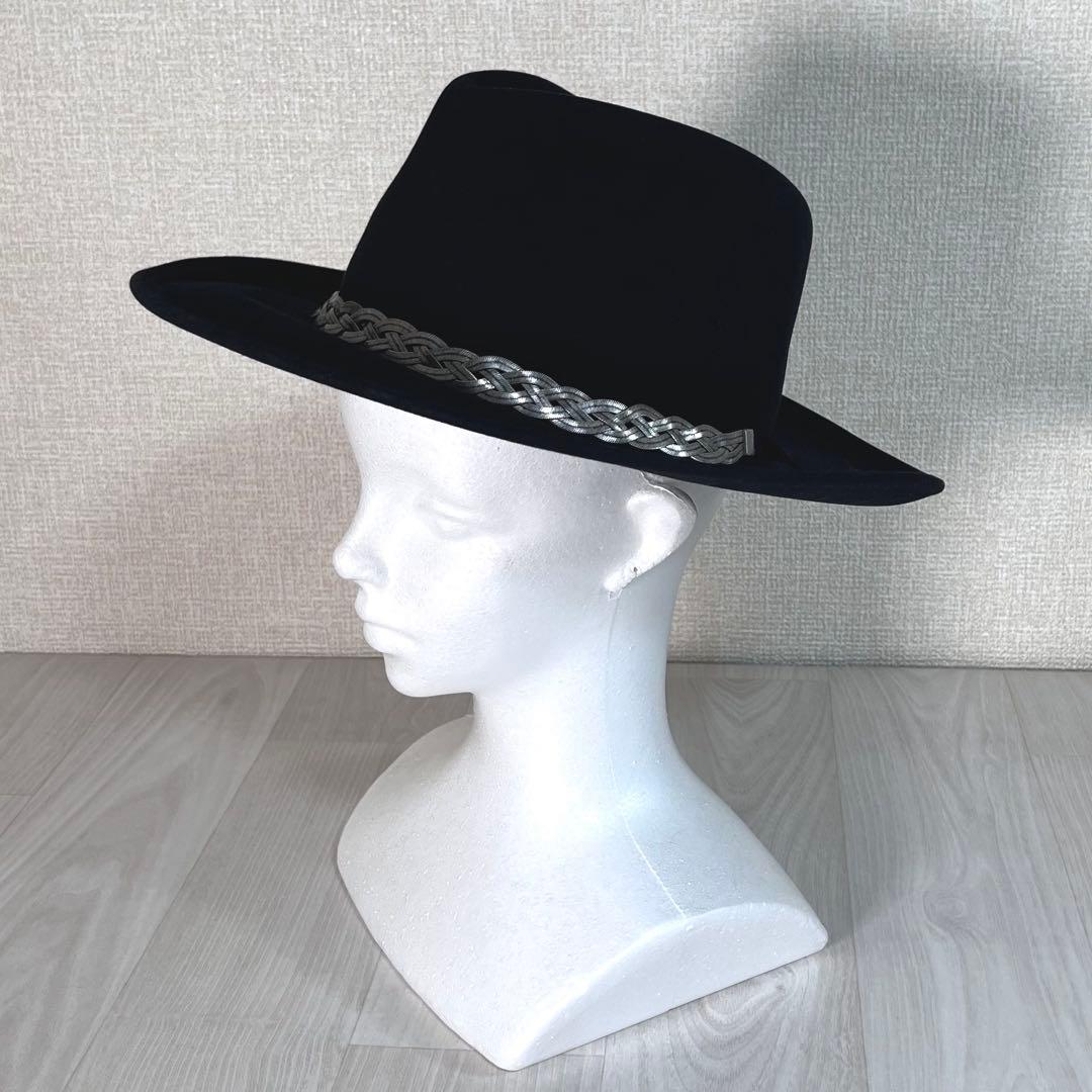 【美品】ボルサリーノ　中折れ ハット　ラビットフェルト　イタリア製　編み込み金具