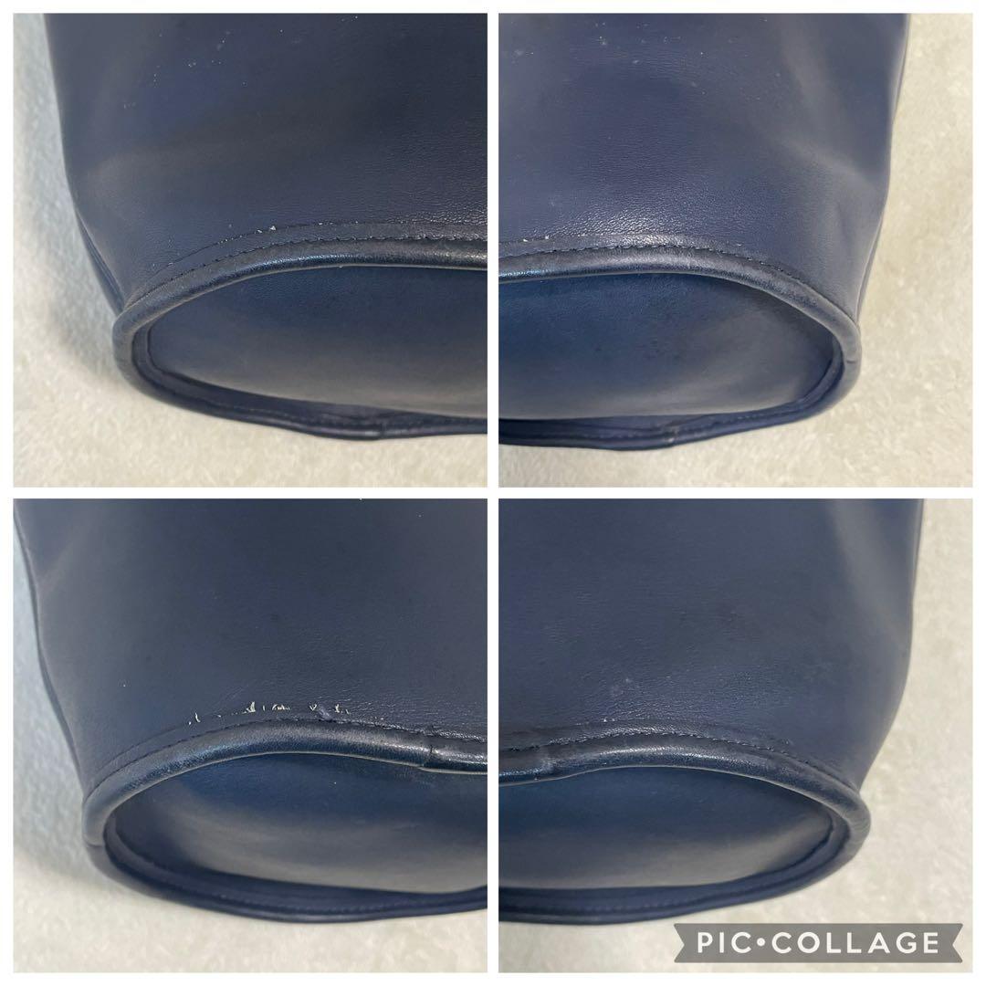 【美品】 オールドコーチ ショルダーバッグ バケツ型 レザー ネイビー 斜め掛け