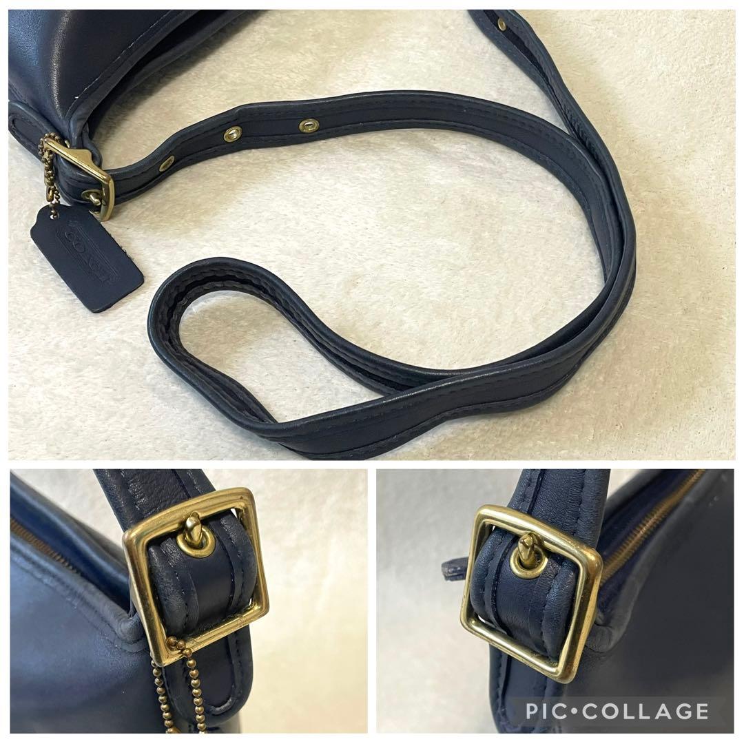 【美品】 オールドコーチ ショルダーバッグ バケツ型 レザー ネイビー 斜め掛け
