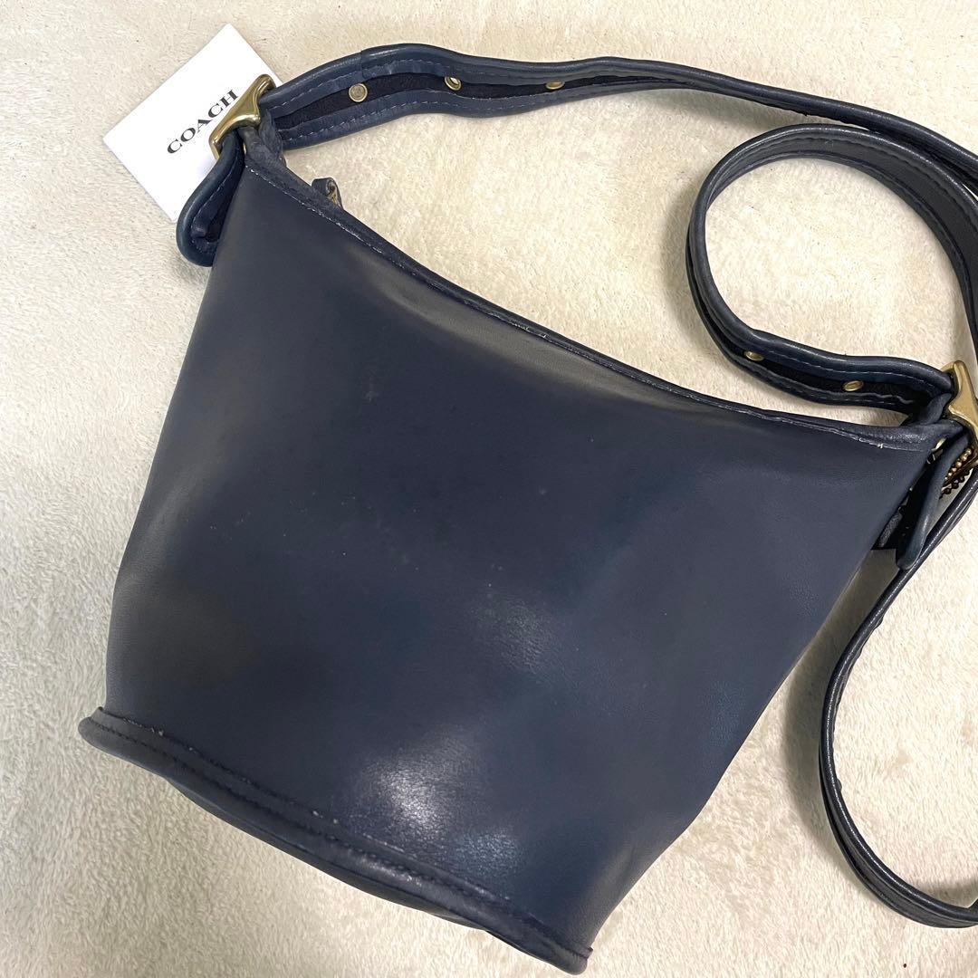 【美品】 オールドコーチ ショルダーバッグ バケツ型 レザー ネイビー 斜め掛け