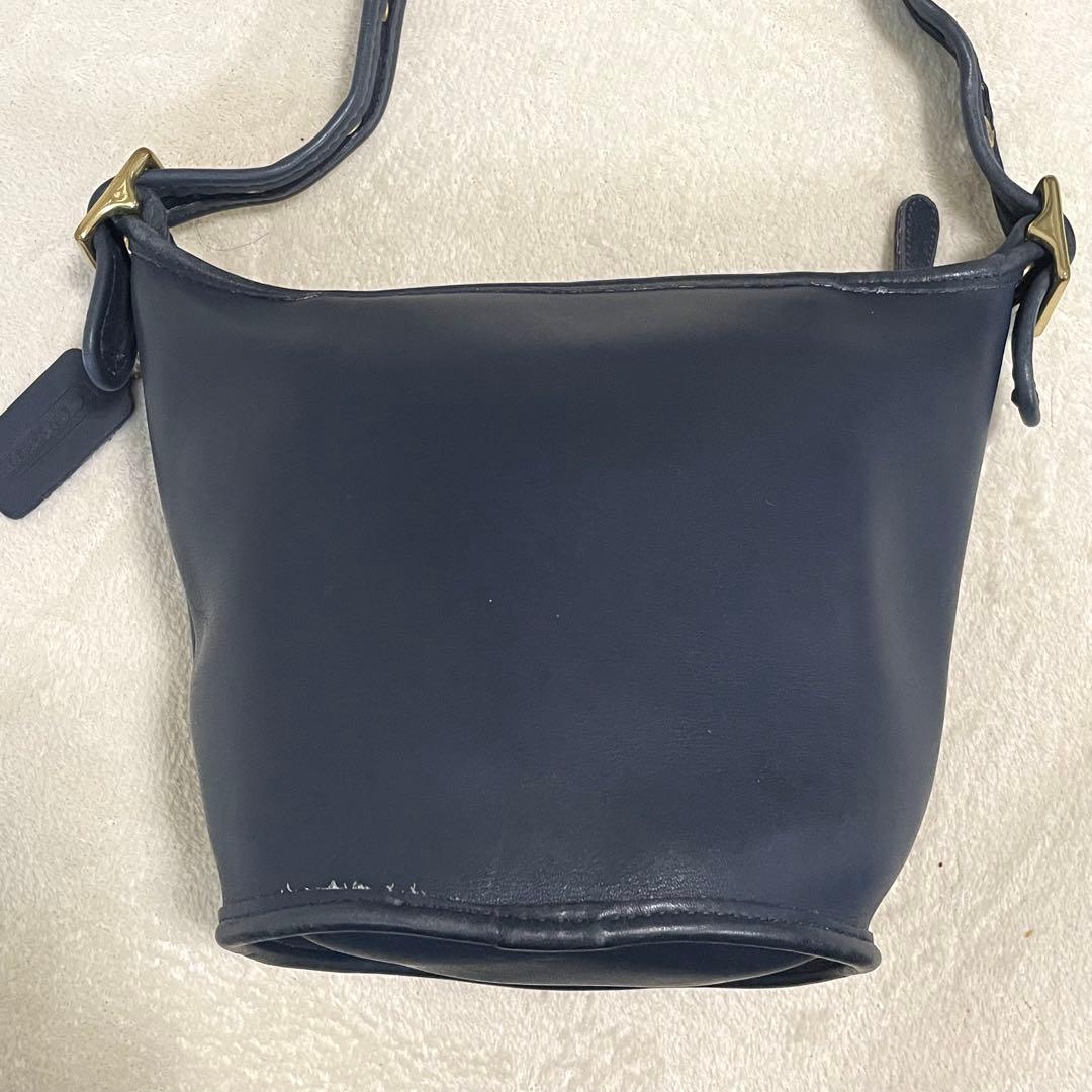 【美品】 オールドコーチ ショルダーバッグ バケツ型 レザー ネイビー 斜め掛け