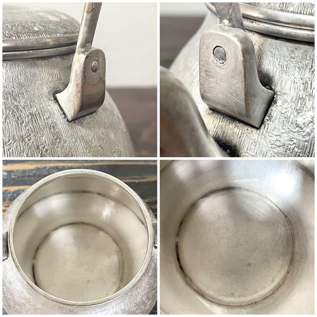 時代 純銀製 銀瓶 長養斎 造 生秀館 約355g 虫喰摘 煎茶道具 鉄瓶 急須