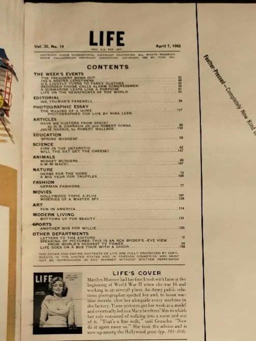 LIFE誌　有名　超希少　マリリン・モンロー表紙の一冊　1952年　洋書　古書