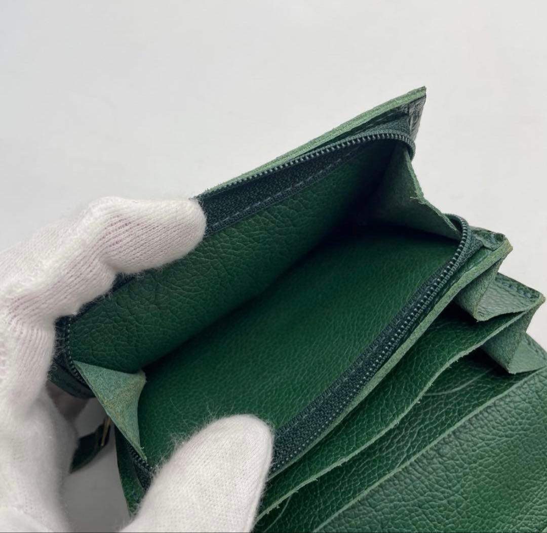 IL BISONTE イルビゾンテ グリーン レザー 二つ折り財布 未使用に近い