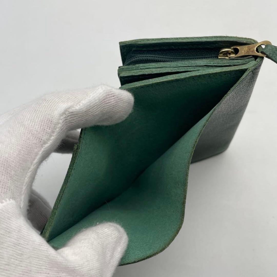 IL BISONTE イルビゾンテ グリーン レザー 二つ折り財布 未使用に近い