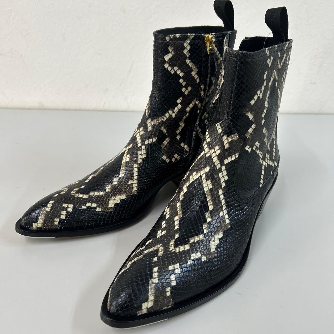 芸術品新品未使用箱付定価30万円の8割引バリーbally蛇革パイソンブーツ黒