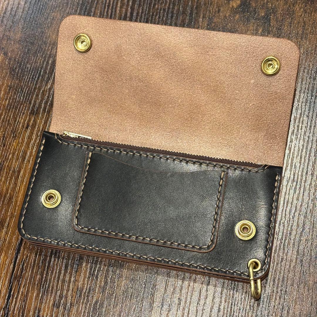栃木レザー　トラッカーウォレット　茶芯ブラック　3層