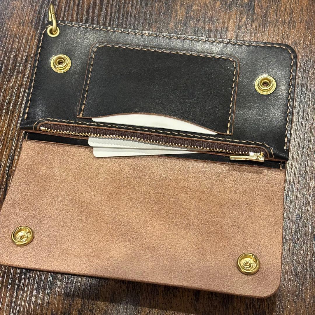 栃木レザー　トラッカーウォレット　茶芯ブラック　3層