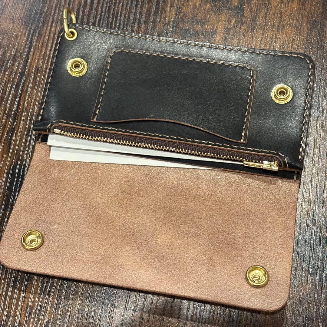 栃木レザー　トラッカーウォレット　茶芯ブラック　3層