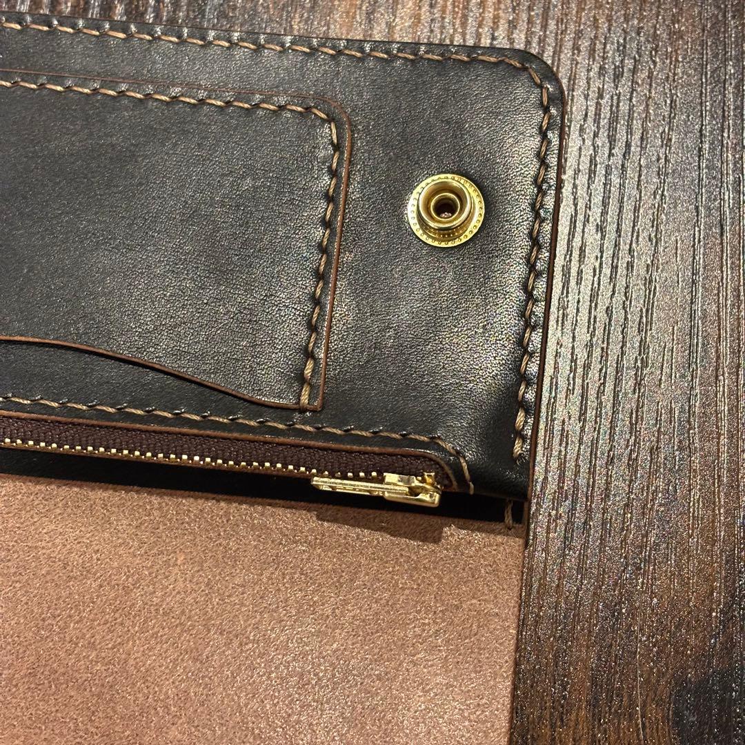 栃木レザー　トラッカーウォレット　茶芯ブラック　3層