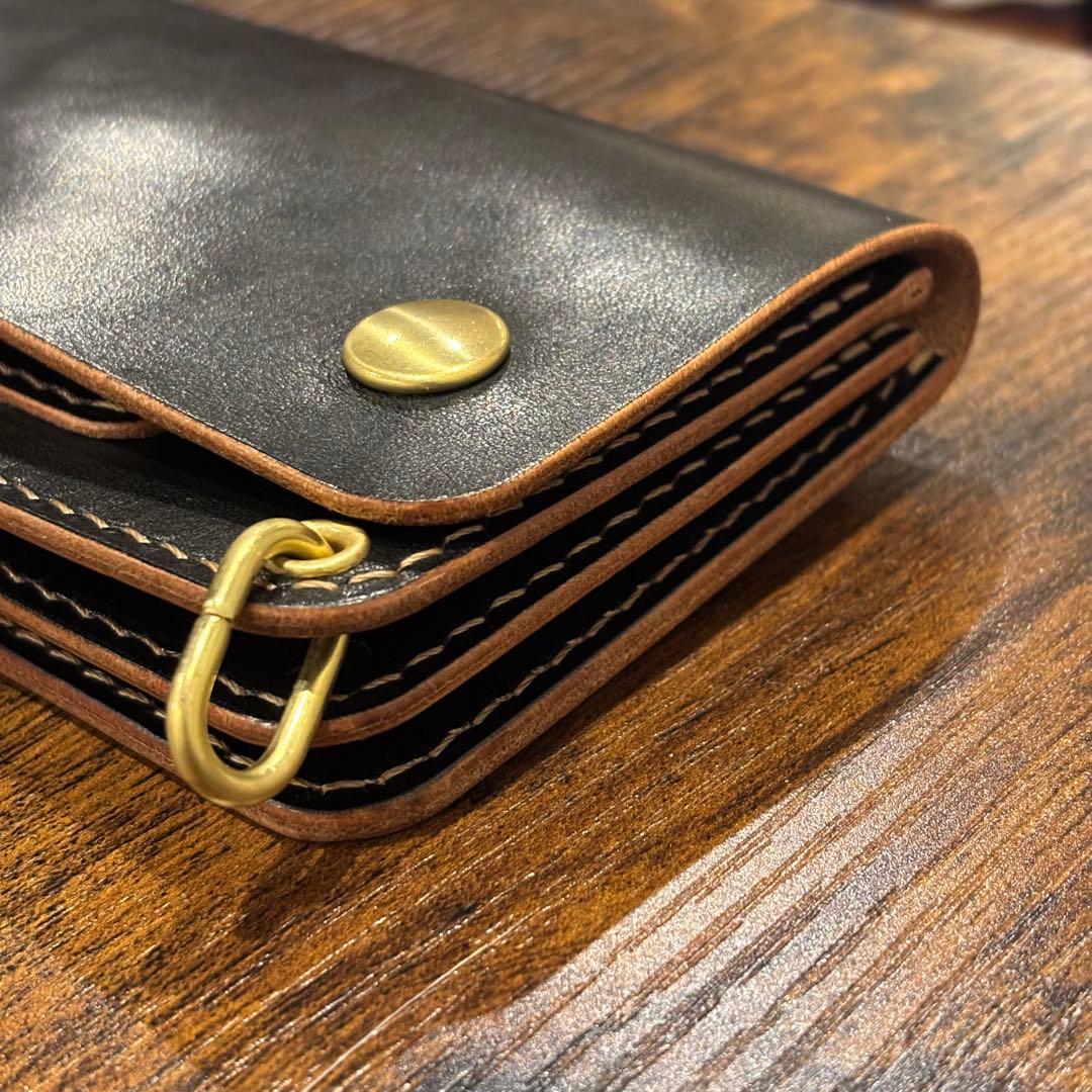 栃木レザー　トラッカーウォレット　茶芯ブラック　3層