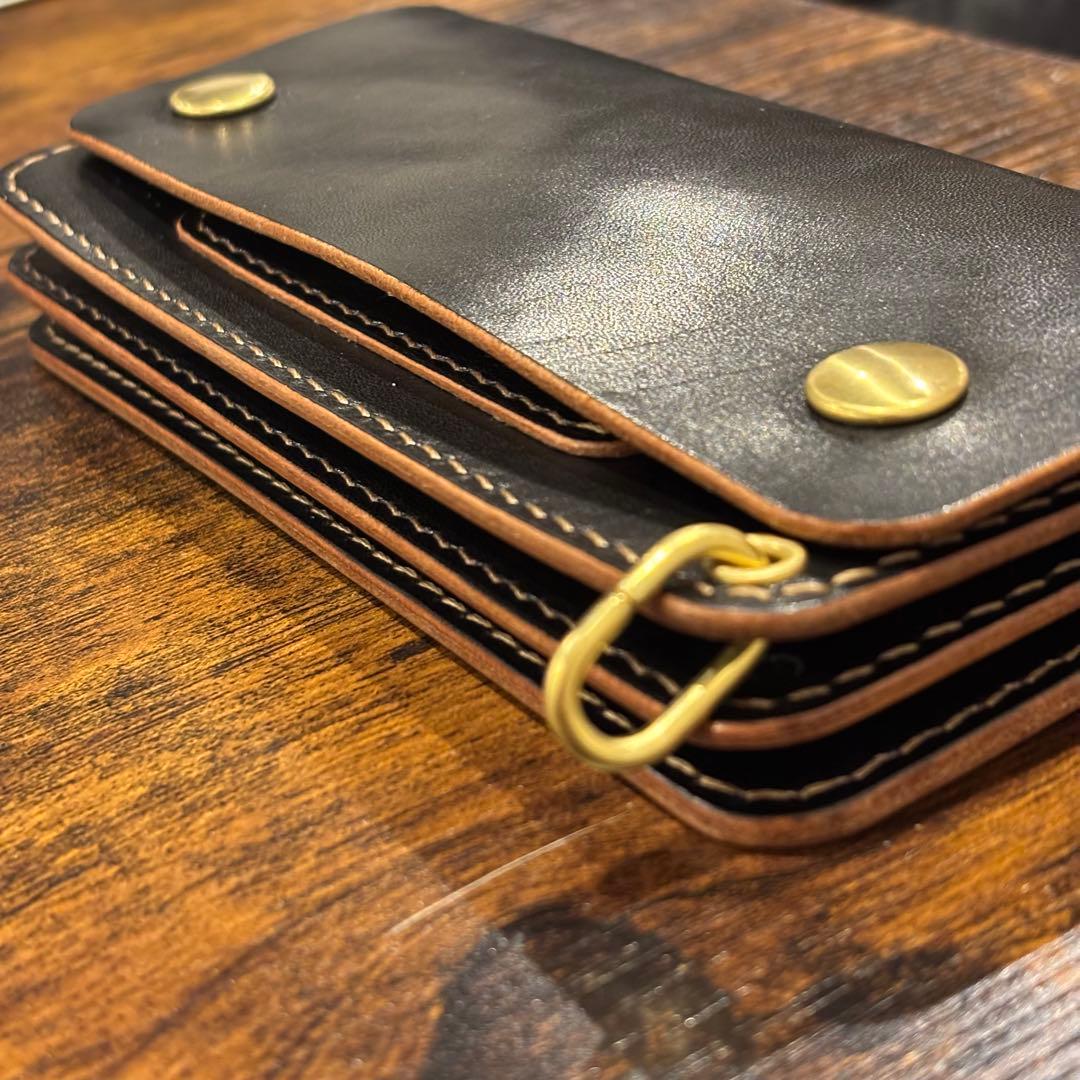 栃木レザー　トラッカーウォレット　茶芯ブラック　3層