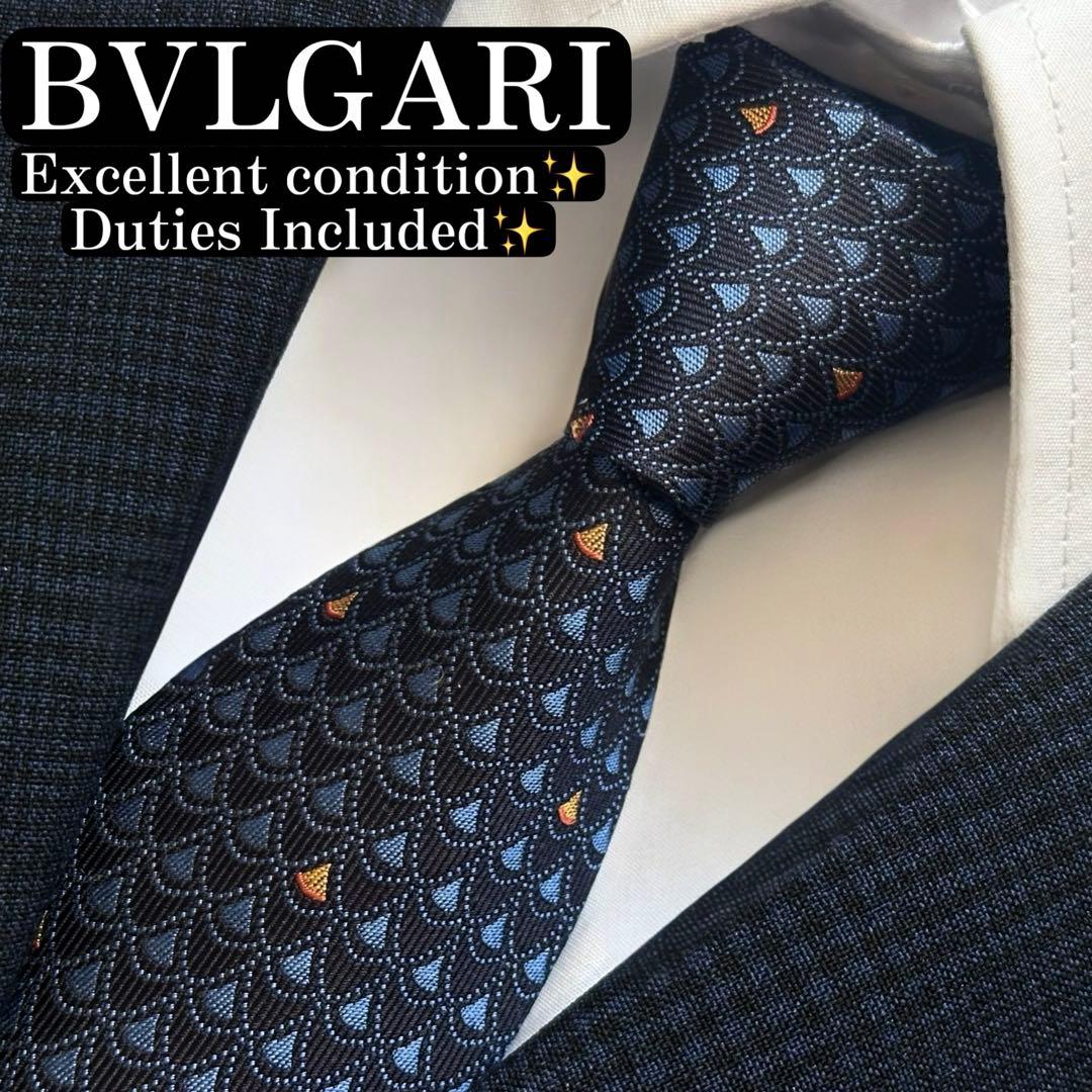 現行タグ✨美品✨BVLGARI ネクタイ　ジャガード　セッテピエゲ　ネイビー