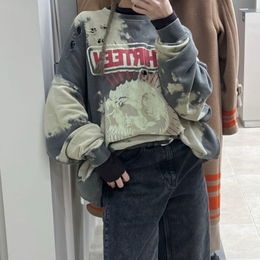 R13 サンプル！ブリーチ　ダメージ加工　オーバーサイズスウェット