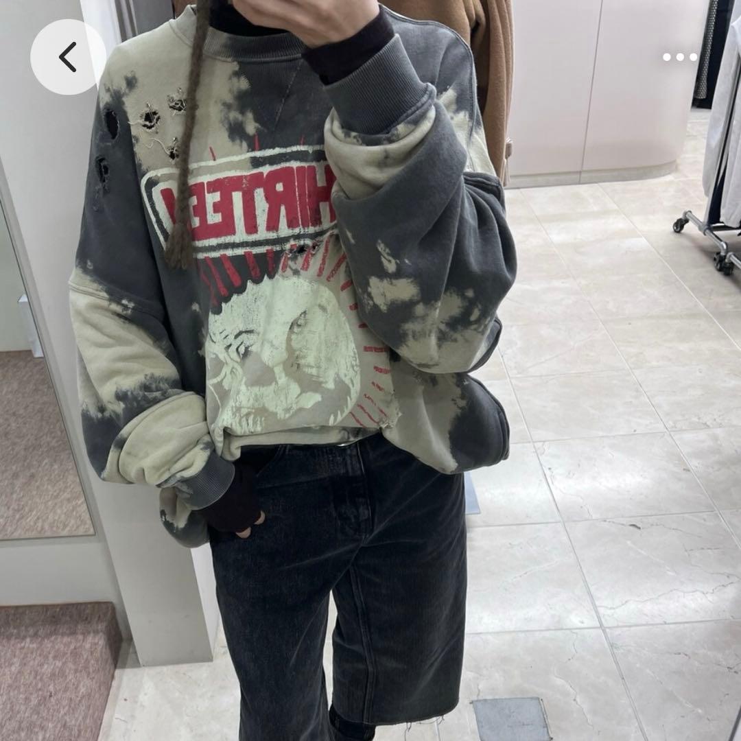 R13 サンプル！ブリーチ　ダメージ加工　オーバーサイズスウェット